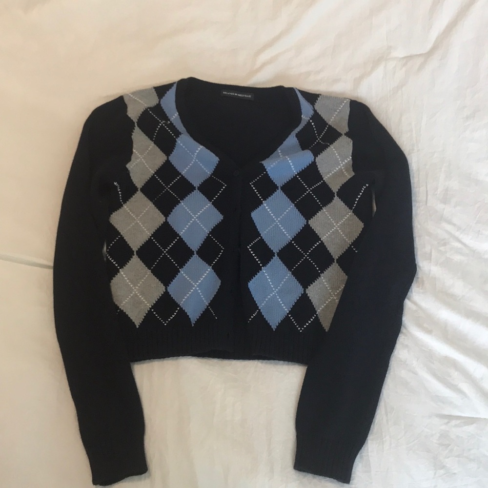 brandy melville navy argyle button up sweater